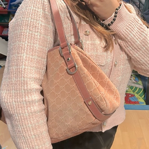 Authentic GUCCI Abbey Shoulder Tote Bag GG Suede Leather - Picture 1 of 17